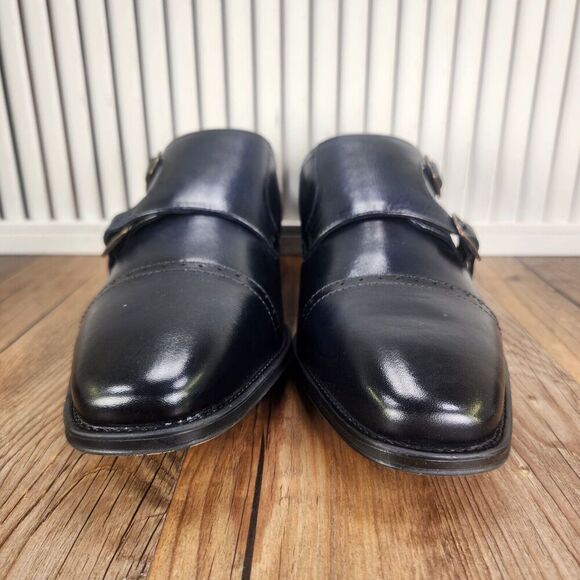 Jump New York Manolo Double Monk Strap Dress Shoes Men Sz 9 M Navy Blue Leather - Picture 3 of 11